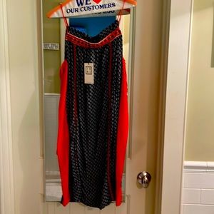 Navy and red THML geometric print spaghetti strap dress, NWT, Size L